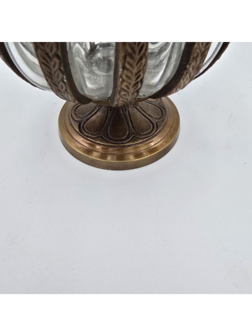 Asian Vintage Brass & Bubble Pedestal Vase With Ornamental Design Clear & Brown - Picture 6 of 8